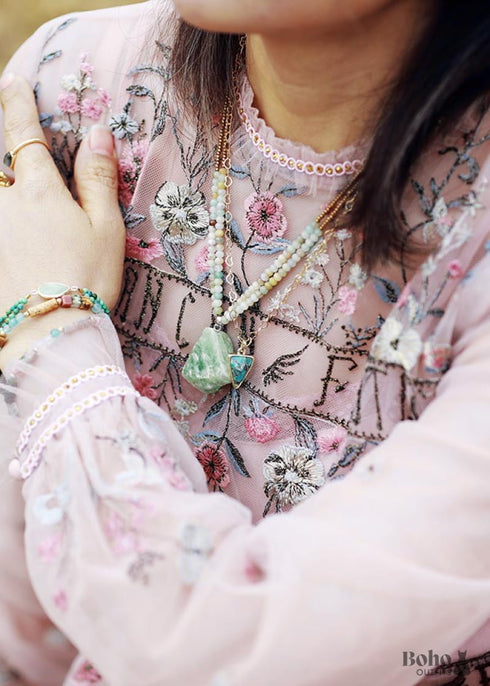 Boho Necklace, Bijou Amazonite Beaded Choker